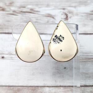 Vintage Clip On Earrings Large 1.5" Cream Teardrop - Damaged